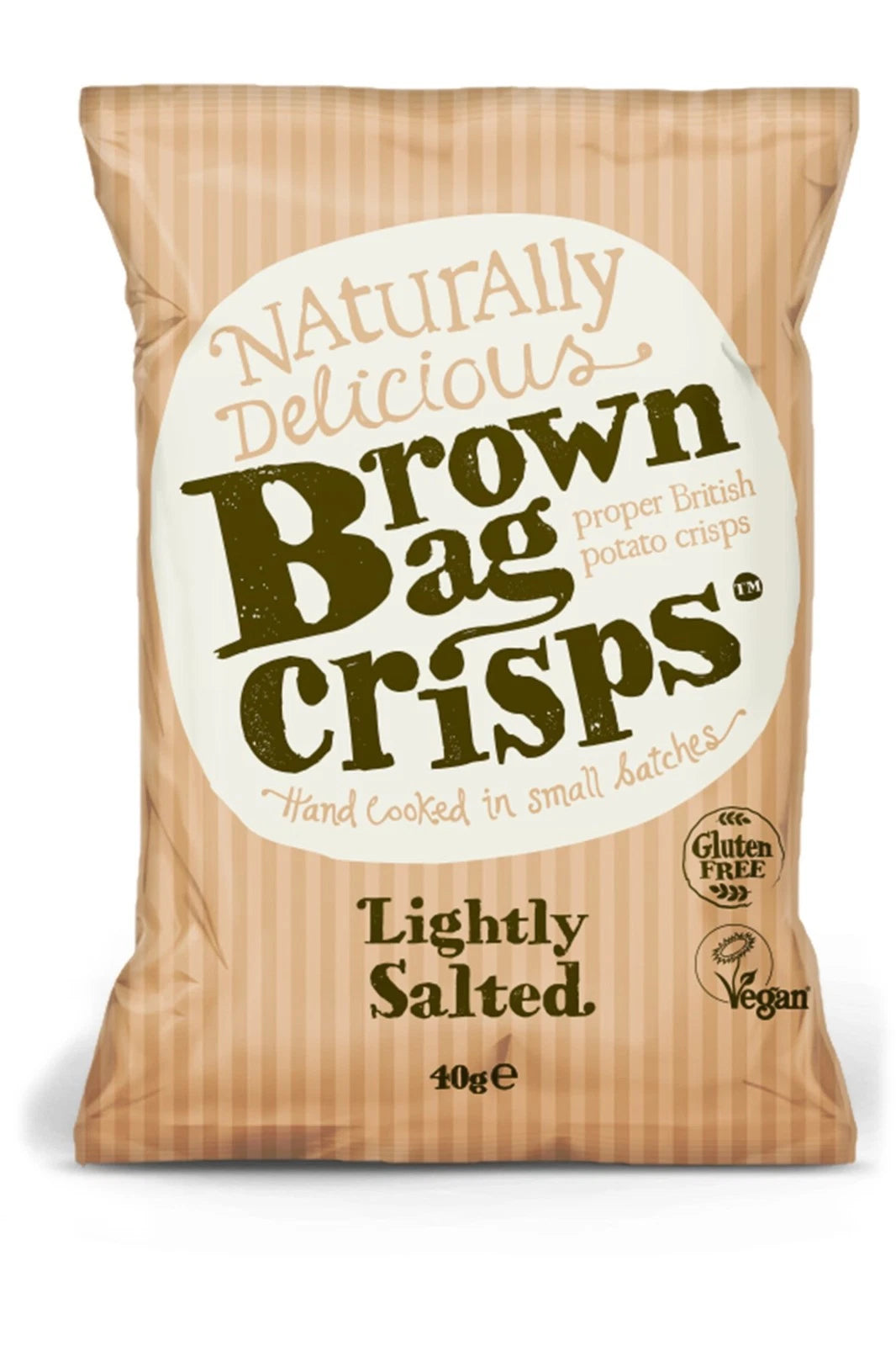 20 Bags of Brown Bag Crisps Lightly Salted Flavour 40g - Hand Cooked Crisp