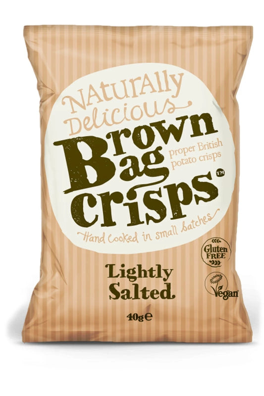 20 Bags of Brown Bag Crisps Lightly Salted Flavour 40g - Hand Cooked Crisp