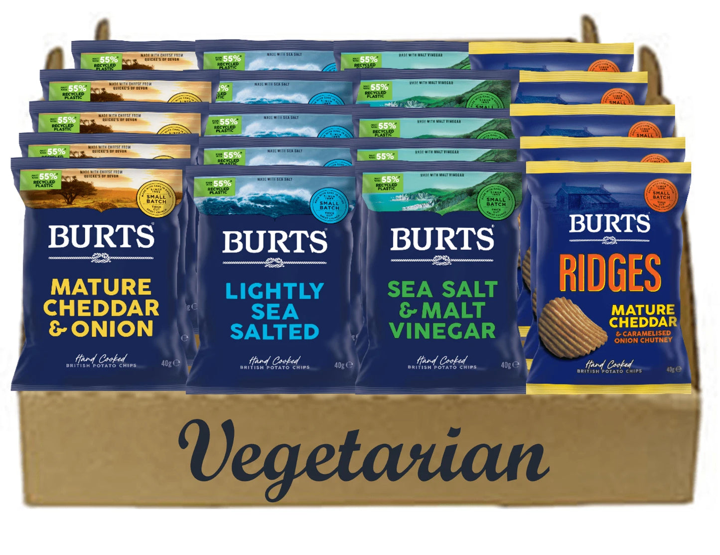 Mixed Box of Burts Potato Chips - Vegetarian Flavours 20 x 40g Bags - 5 of Each