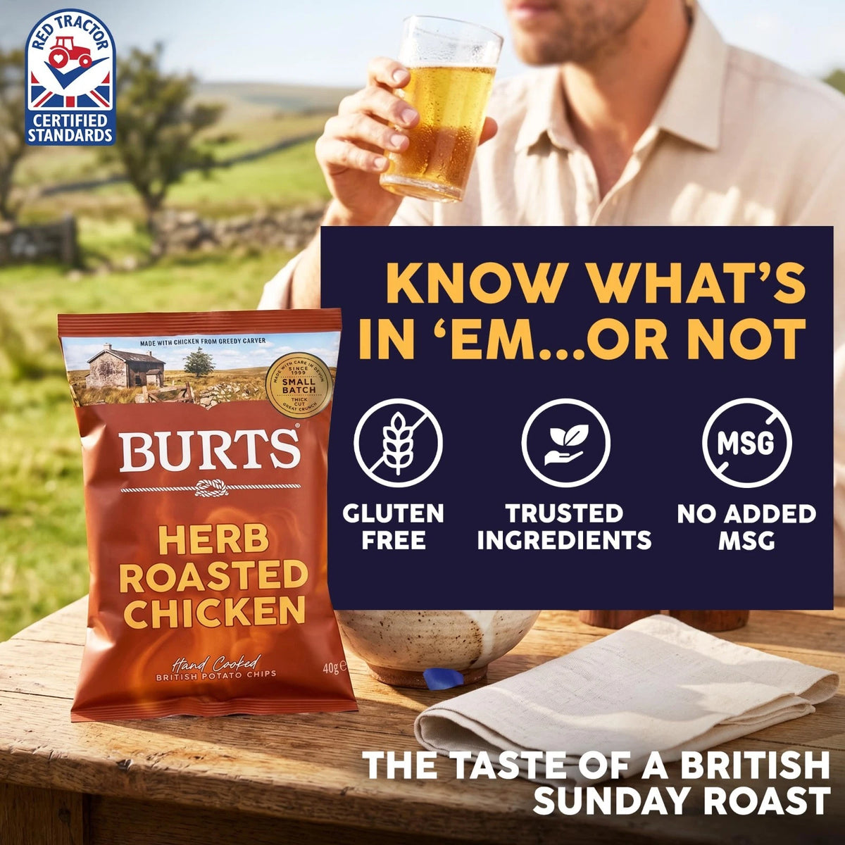 Box of Burts Herb Roasted Chicken 20 x 40g Bags Hand Cooked British Crisp