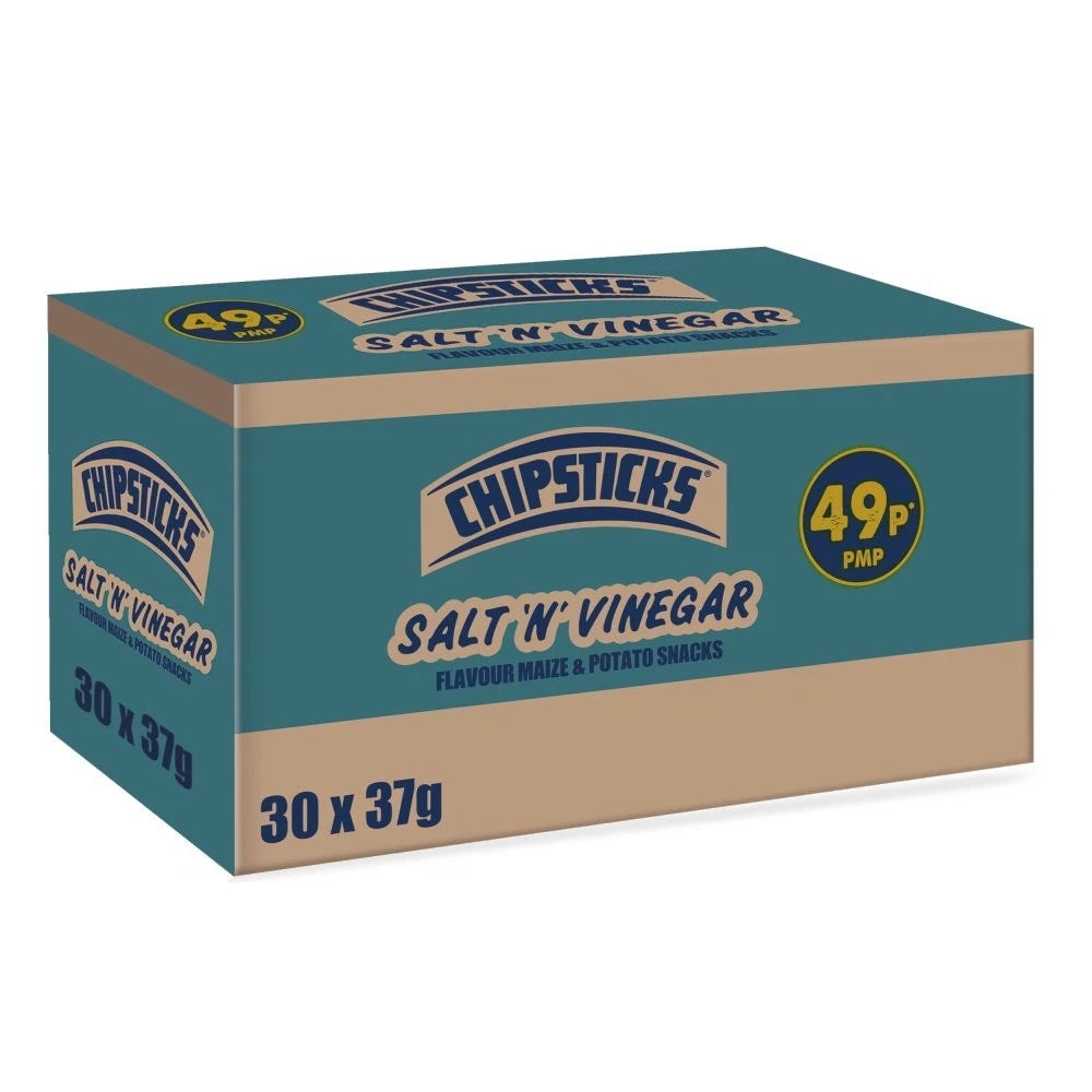 Full Box of 30 Bags 37g Smiths Chipsticks Salt &amp; Vinegar Snacks Crisps