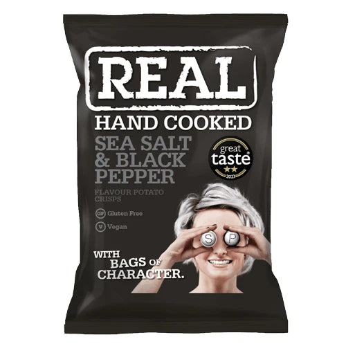 24 x REAL Crisps Sea Salt &amp; Black Pepper 35g – Full Box – Handcooked Classic