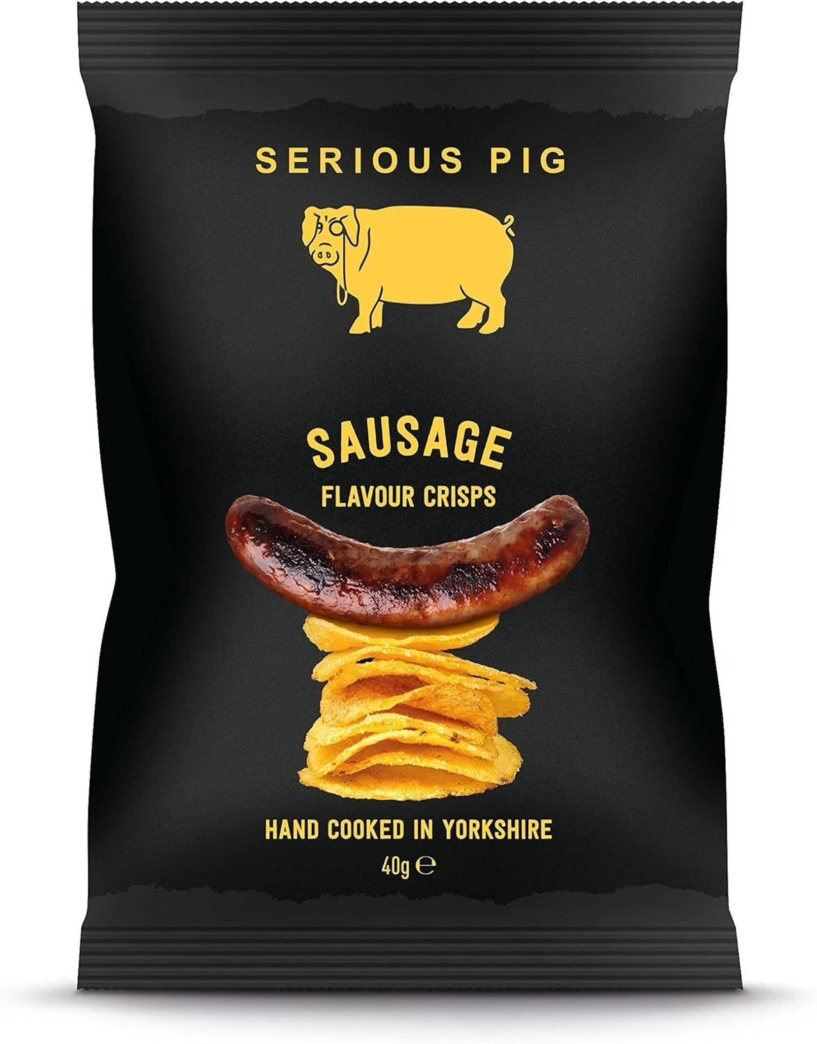 24 Bags of Serious Pig Sausage Flavour Crisps -Hand Cooked - Vegan