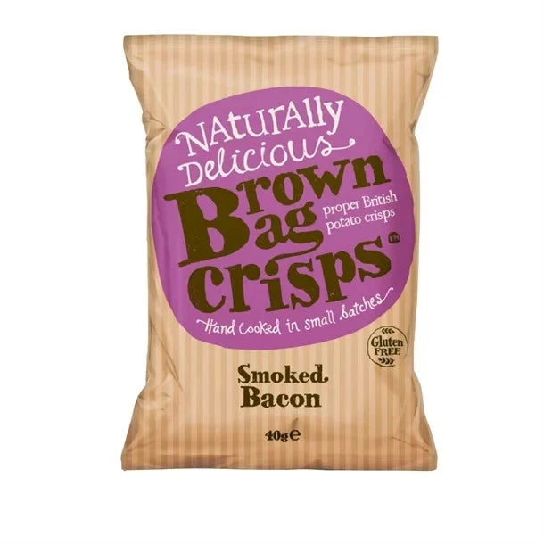Mixed Box of 20 Bags of Brown Bag Crisps 40g Hand Cooked Crisp - 5 bag of each