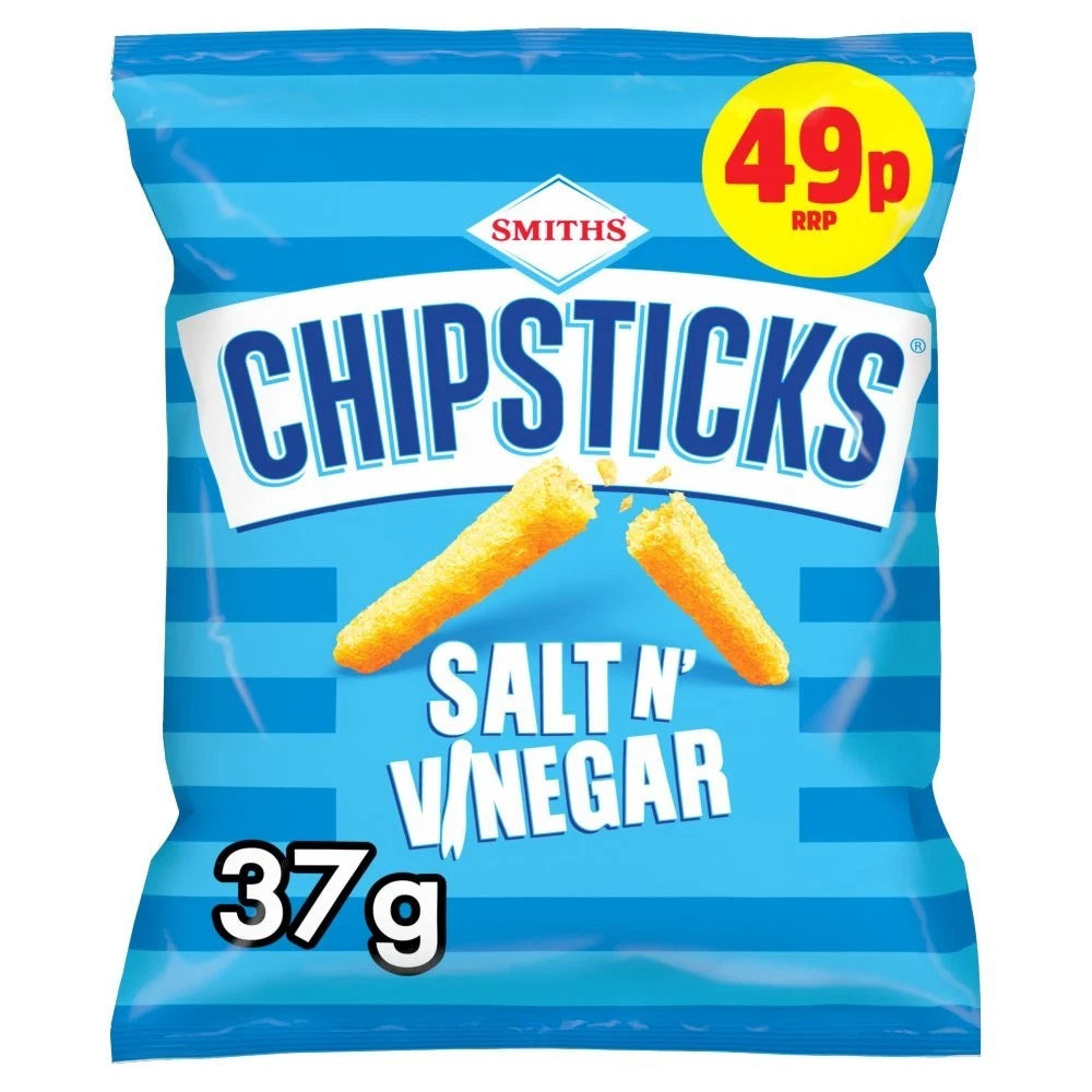 Full Box of 30 Bags 37g Smiths Chipsticks Salt &amp; Vinegar Snacks Crisps