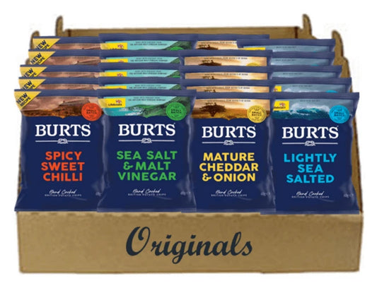Mixed Box of Burts Potato Chips - Original Flavours 20 x 40g Bags - 5 of Each