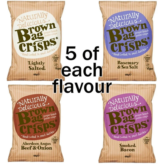 Mixed Box of 20 Bags of Brown Bag Crisps 40g - Hand Cooked Crisp