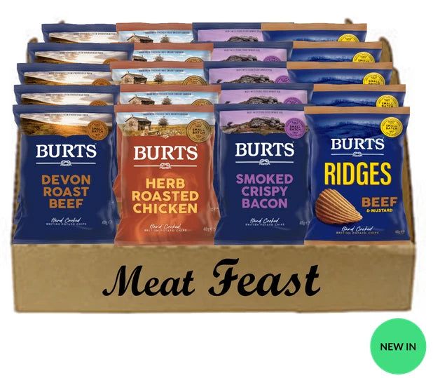 Mixed Box of Burts Potato Chips - Meat Feast Flavours 20 x 40g Bags - 5 of Each