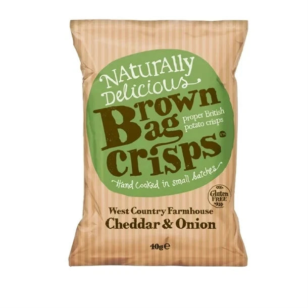 Mixed Box of 20 Bags of Brown Bag Crisps 40g Hand Cooked Crisp - 5 bag of each