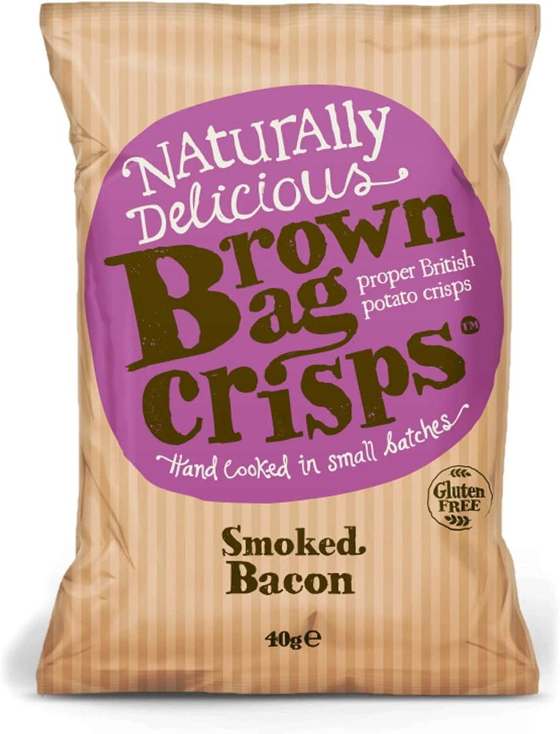 20 Bags of Brown Bag Crisps Smoked Bacon Flavour 40g - Hand Cooked Crisp