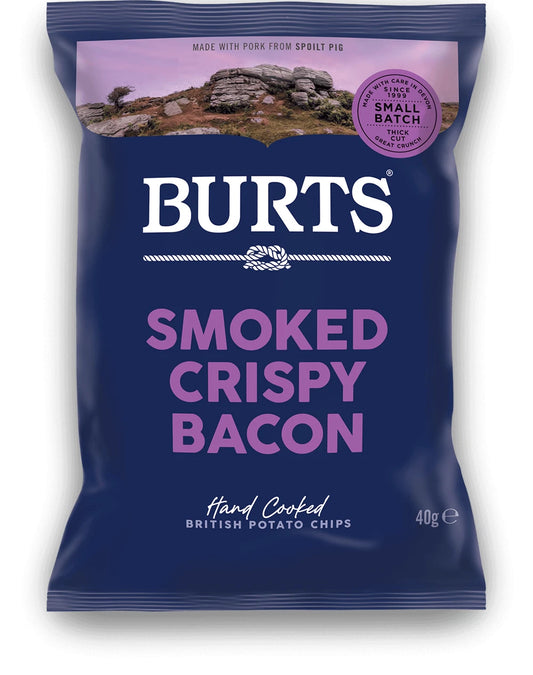 Full Box of Burts Smoked Crispy Bacon Crisps 20 x 40g Bags Hand Cooked