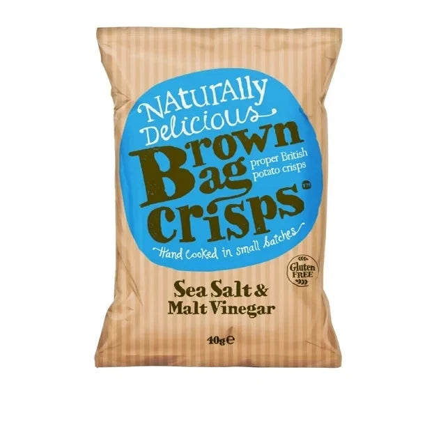 Mixed Box of 20 Bags of Brown Bag Crisps 40g Hand Cooked Crisp - 5 bag of each