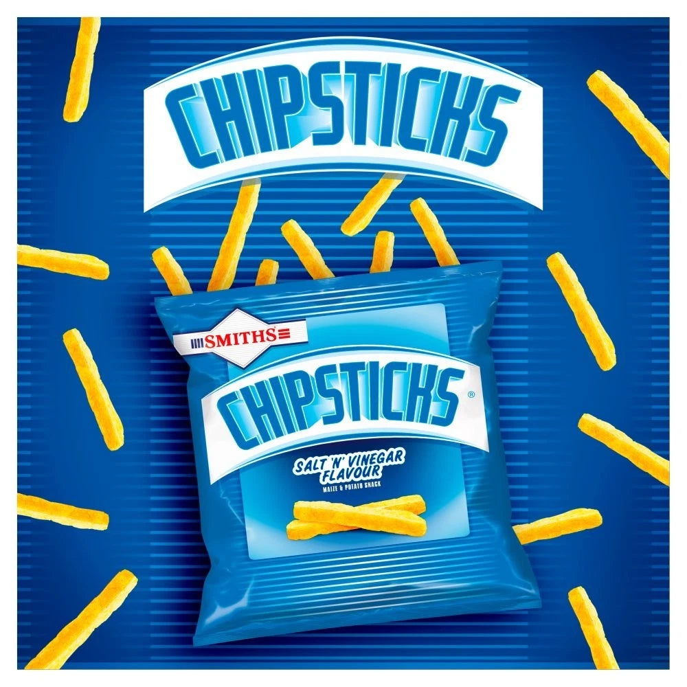 Full Box of 30 Bags 37g Smiths Chipsticks Salt &amp; Vinegar Snacks Crisps