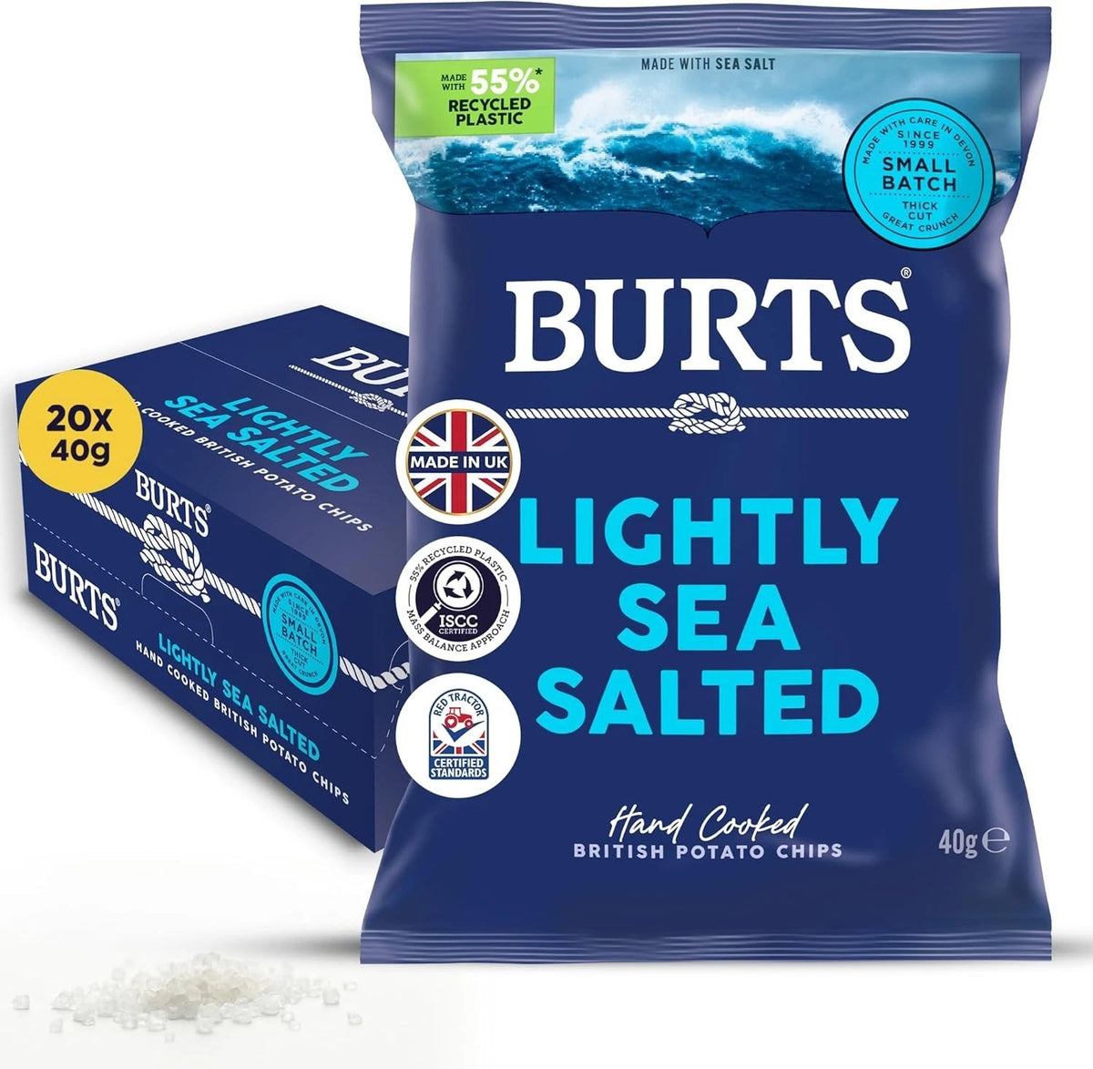 Box of Burts Lightly Sea Salted Crisps 20 x 40g Bags - British Hand Cooked Crisp