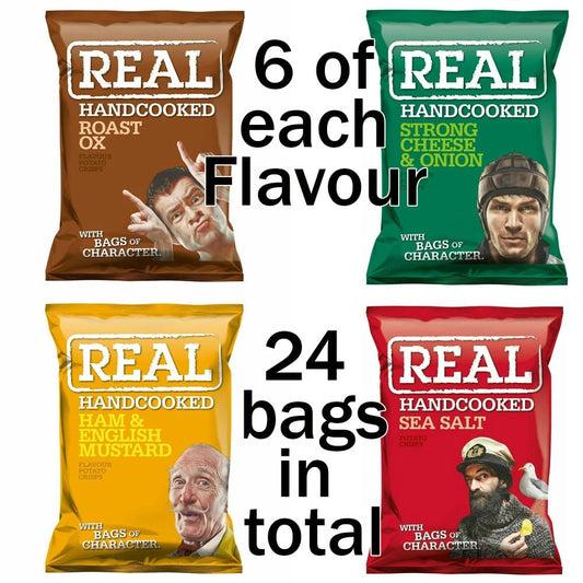Mix of 24 REAL Crisps - 6x Roast Ox, Strong Cheese, Ham &amp; Mustard and Sea Salt