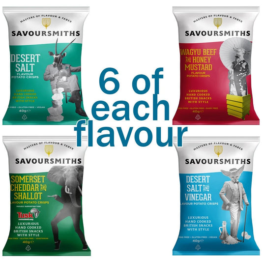 SAVOURSMITHS Crisps Mixed Box of 24 Packs 40g Each - 6 of Each Flavour