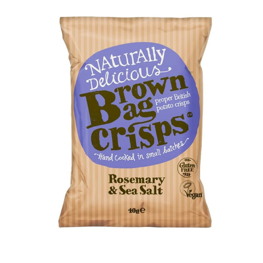 20 Bags of Brown Bag Crisps Rosemary and Sea Salt Flavour 40g - Hand Cooked