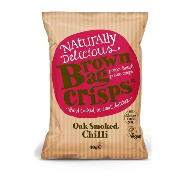 Mixed Box of 20 Bags of Brown Bag Crisps 40g Hand Cooked Crisp - 5 bag of each