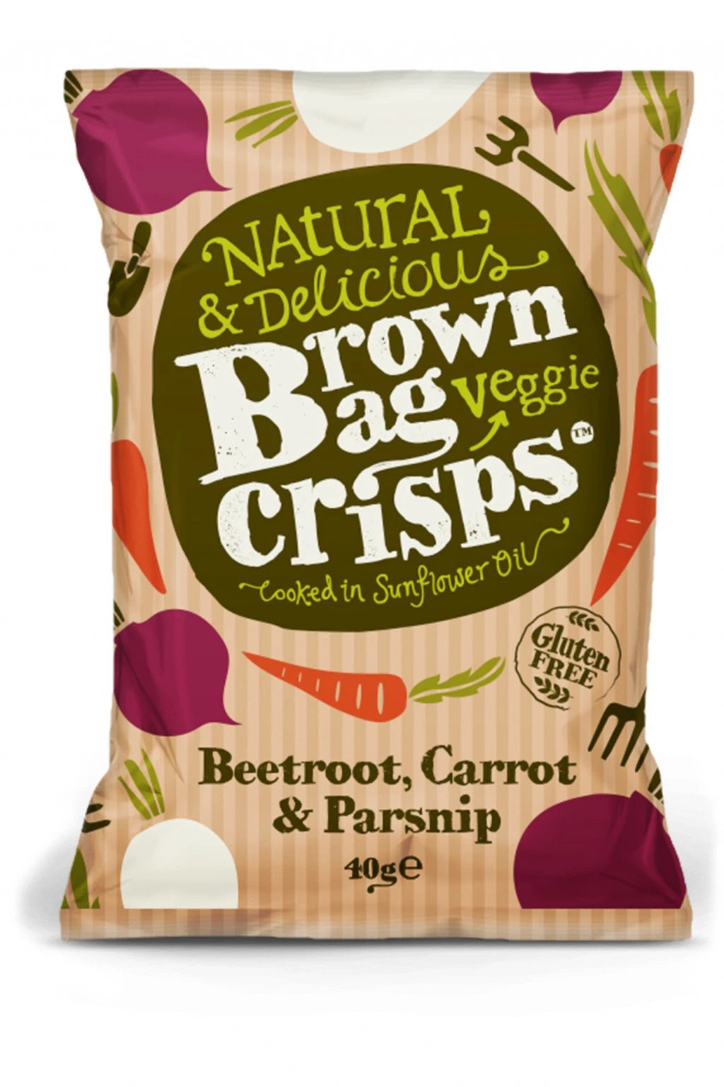 15 x 40g Bags of Brown Bag Beetroot, Carrot and Parsnip Veggie Crisps