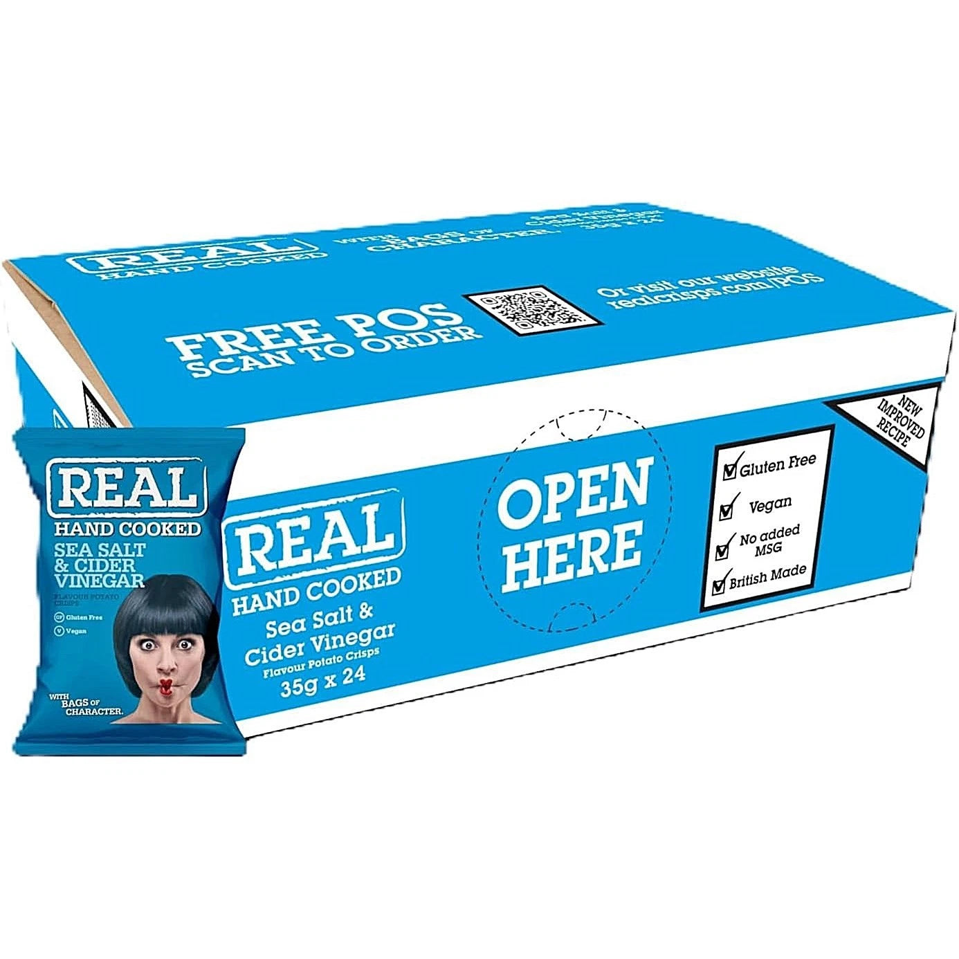 24 x REAL Crisps Sea Salt &amp; Cider Vinegar 35g – Full Box – Handcooked Classic