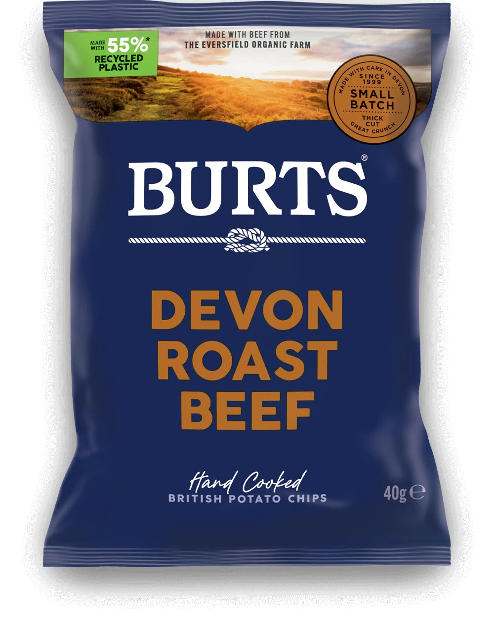Box of Burts Devon Roast Beef Crisps 20 x 40g Bags Hand Cooked British Crisp