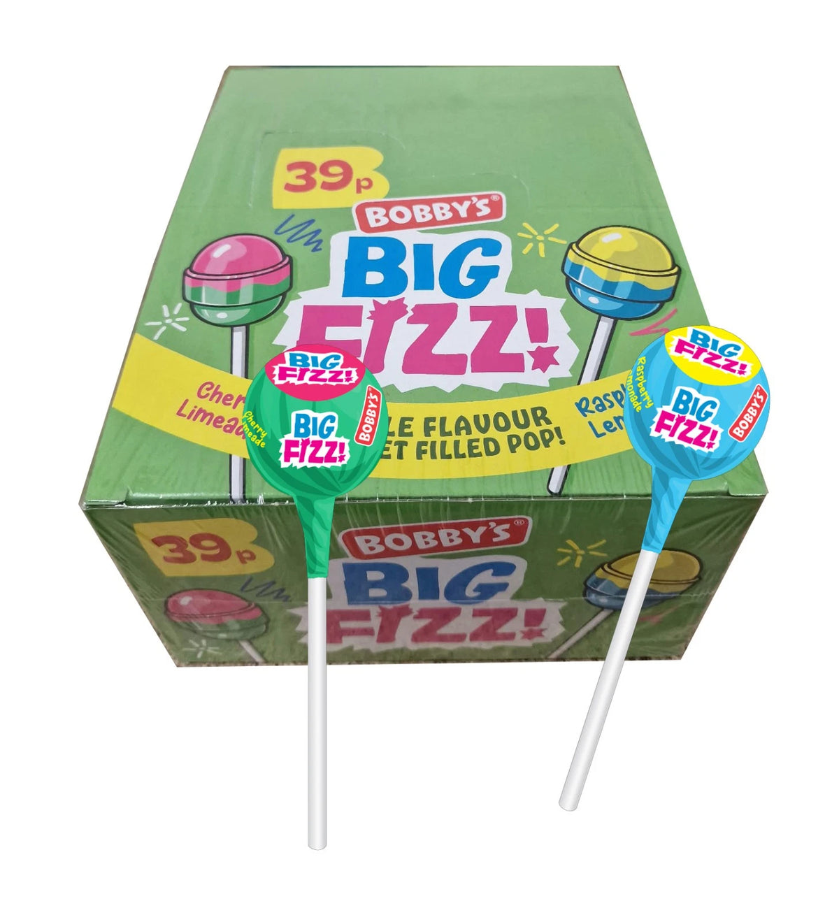 Bobbys NEW Big Fizz Lollipop with a Sherbert Centre - Full Box of 40 Lollies
