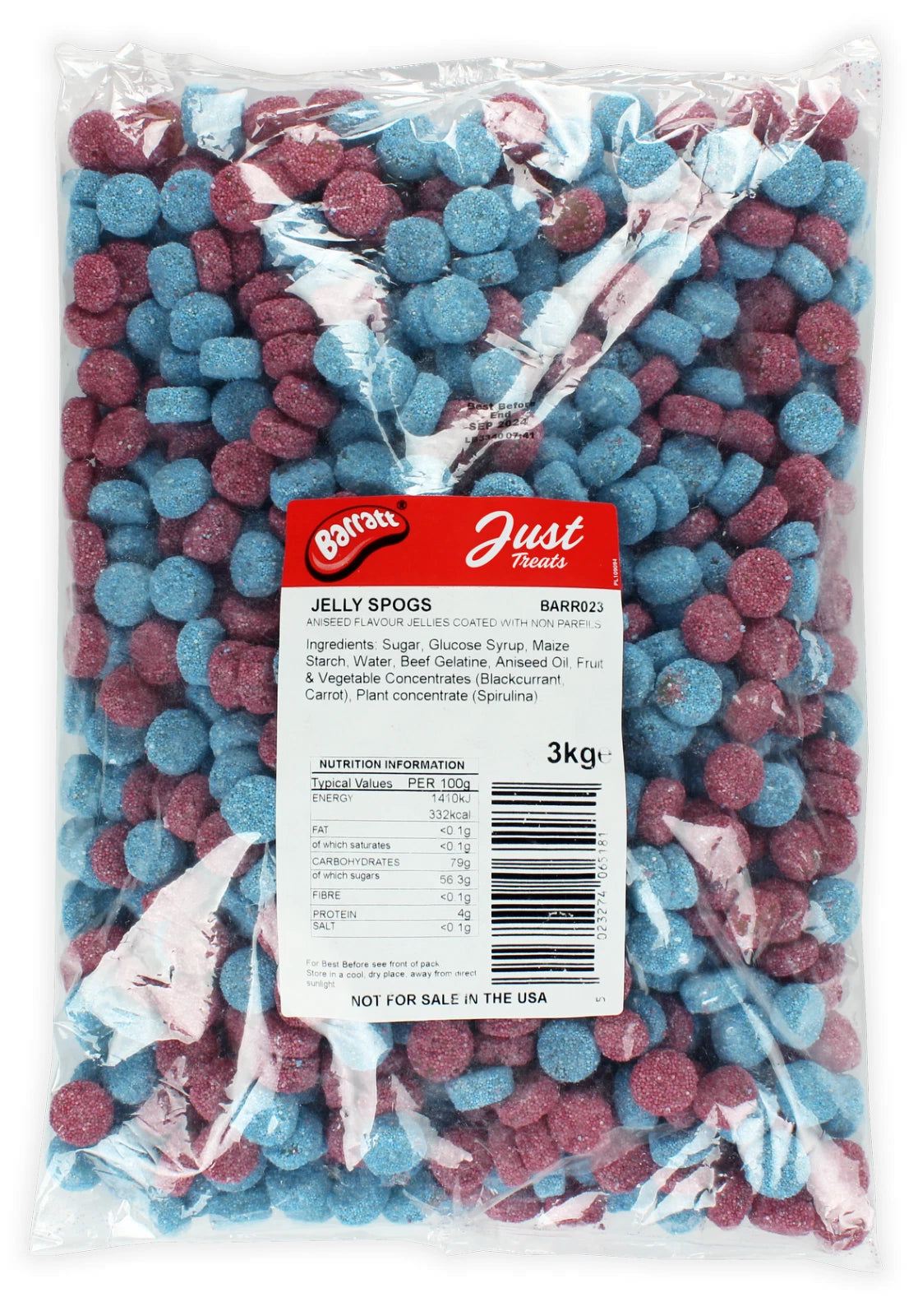 3kg Bulk Bag of Barratt Jelly Spogs - Aniseed Flavoured Jellies - Jelly Buttons