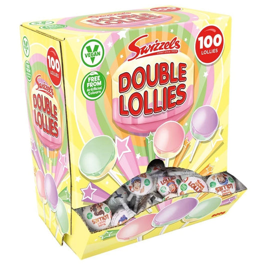 Swizzels Double Lollies Dispenser Box of 100 Assorted Fruit Flavour Lollipops